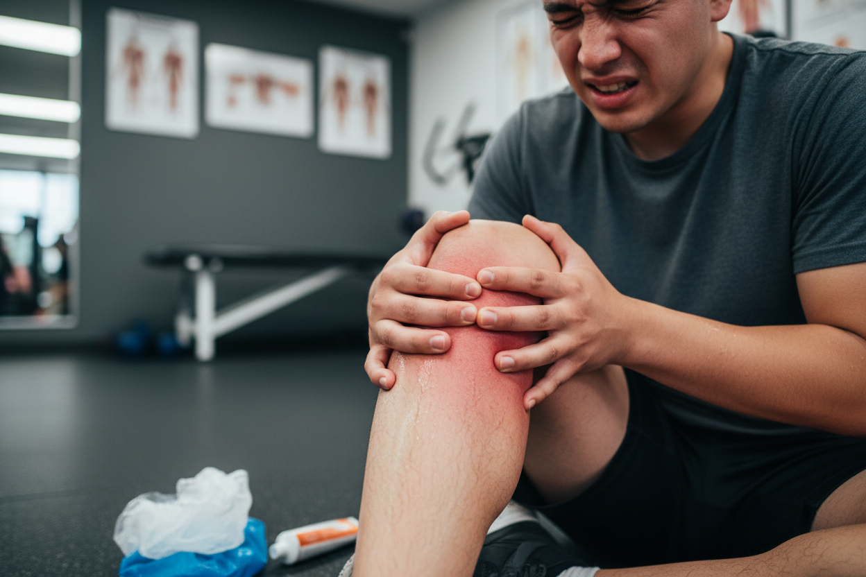 persona con dolor en la rodilla y roja esta